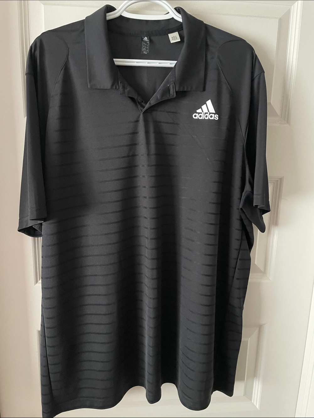 adidas Black Men’s Polo with Subtle Stripe Texture